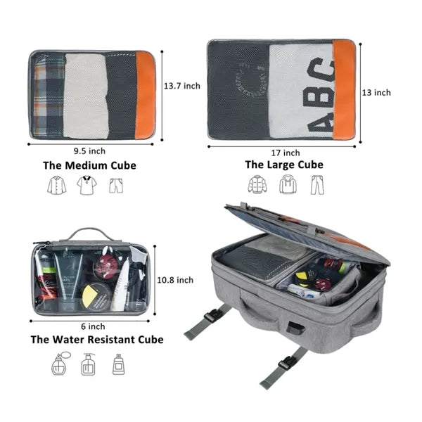 40L Expandable Waterproof Backpack With 4 Packing Cubes