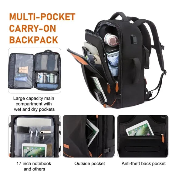 40L Expandable Waterproof Backpack With 4 Packing Cubes