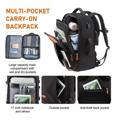 40L Expandable Waterproof Backpack With 4 Packing Cubes