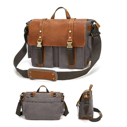 Genuine Leather Canvas Messenger Bag Shoulder Backpack