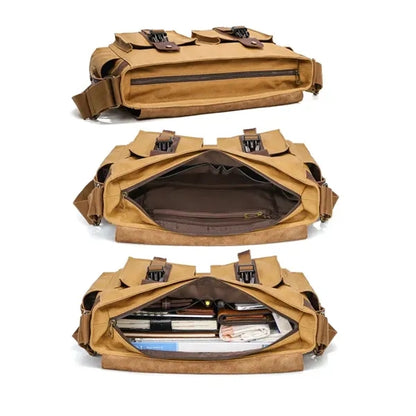 Genuine Leather Canvas Messenger Bag Shoulder Backpack