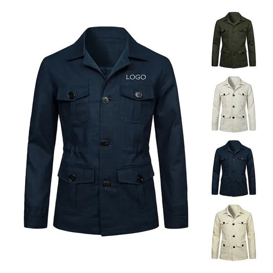 Handmade Linen Jacket British Retro Gentleman Slim Fit Coat