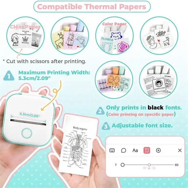 Bluetooth Wireless Pocket Thermal Inkless Sticker Printer