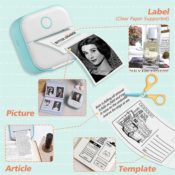 Bluetooth Wireless Pocket Thermal Inkless Sticker Printer