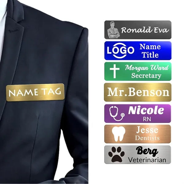Custom Stainless Steel Name Tag With Magnetic Backing