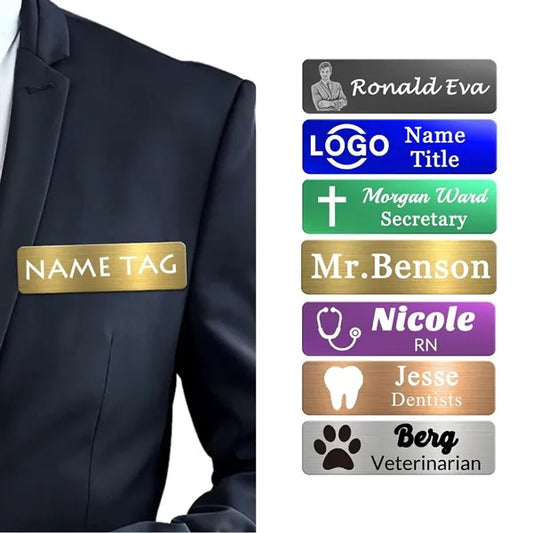 Custom Stainless Steel Name Tag With Magnetic Backing