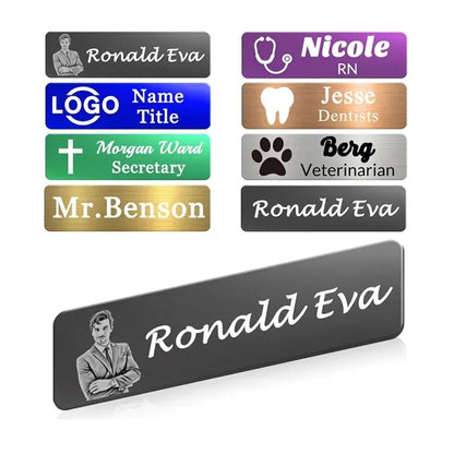 Custom Stainless Steel Name Tag With Magnetic Backing