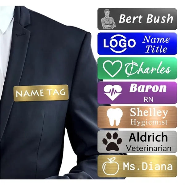 Custom Stainless Steel Name Tag With Magnetic Backing