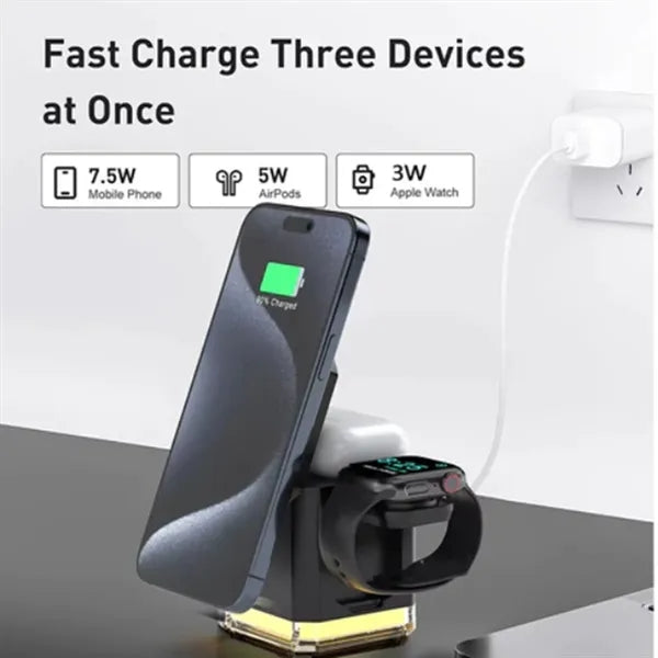 15W 3 In 1 Magnetic Wireless Ambient Light Charging Station