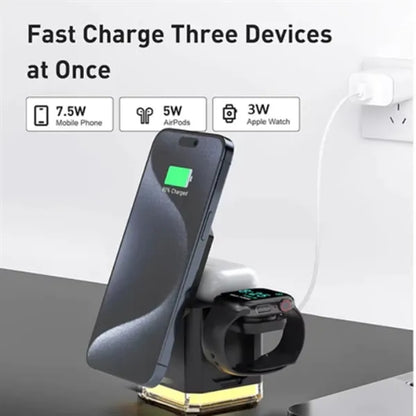 15W 3 In 1 Magnetic Wireless Ambient Light Charging Station