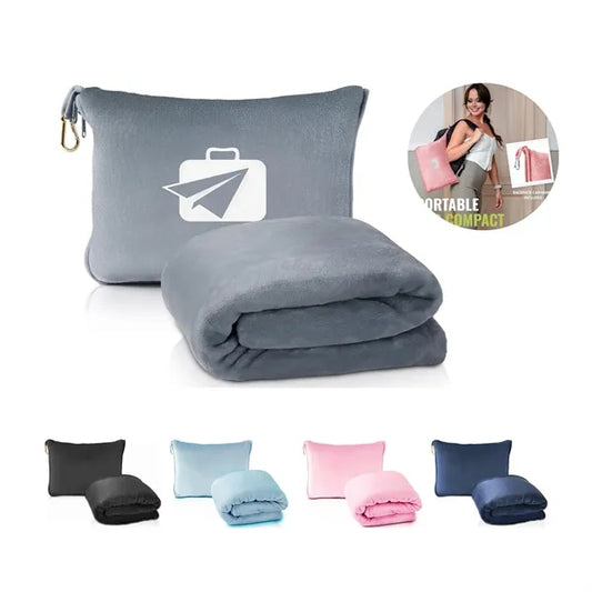 2 in 1 Ultra  Travel Pillow Blanket with Soft Bag