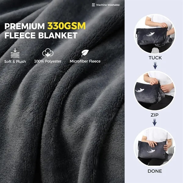 2 in 1 Ultra  Travel Pillow Blanket with Soft Bag