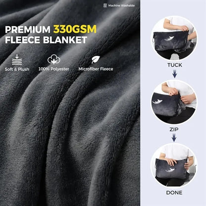2 in 1 Ultra  Travel Pillow Blanket with Soft Bag