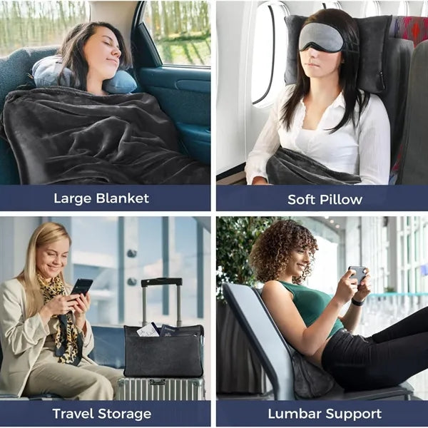 2 in 1 Ultra  Travel Pillow Blanket with Soft Bag