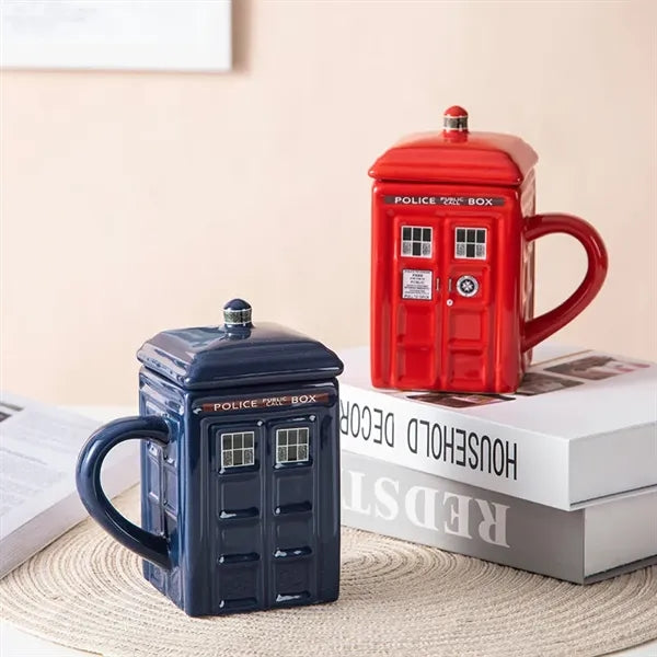 Police Booth Ceramic Mug with Lid