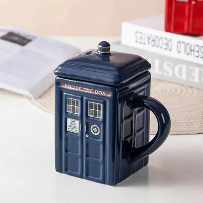 Police Booth Ceramic Mug with Lid