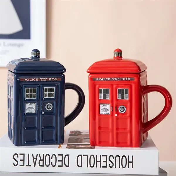 Police Booth Ceramic Mug with Lid