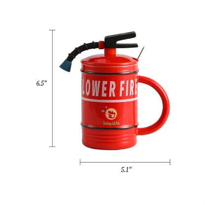 Fire Extinguisher Ceramic Mug with Lid and Spoon