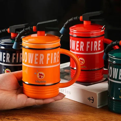 Fire Extinguisher Ceramic Mug with Lid and Spoon