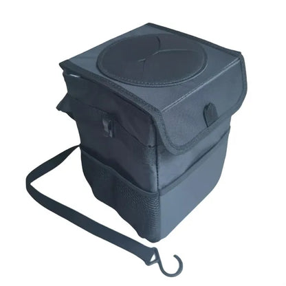 Waterproof Car Trash Can with Lid & Pockets