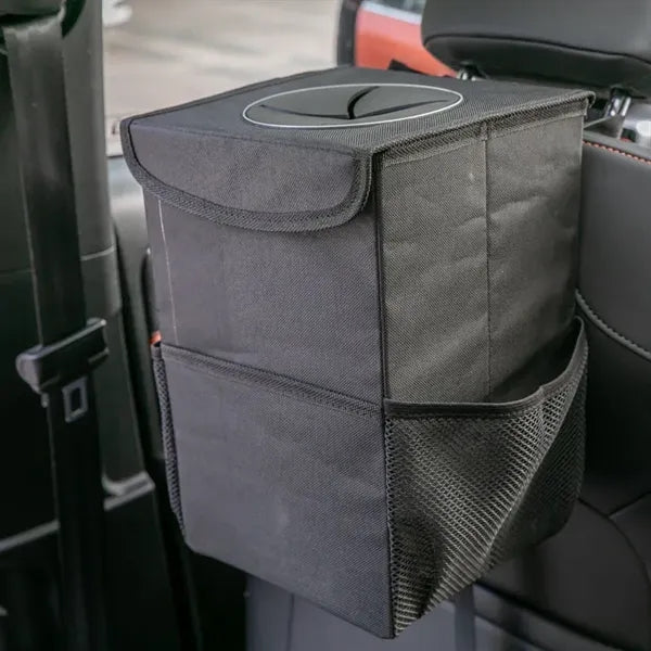 Waterproof Car Trash Can with Lid & Pockets