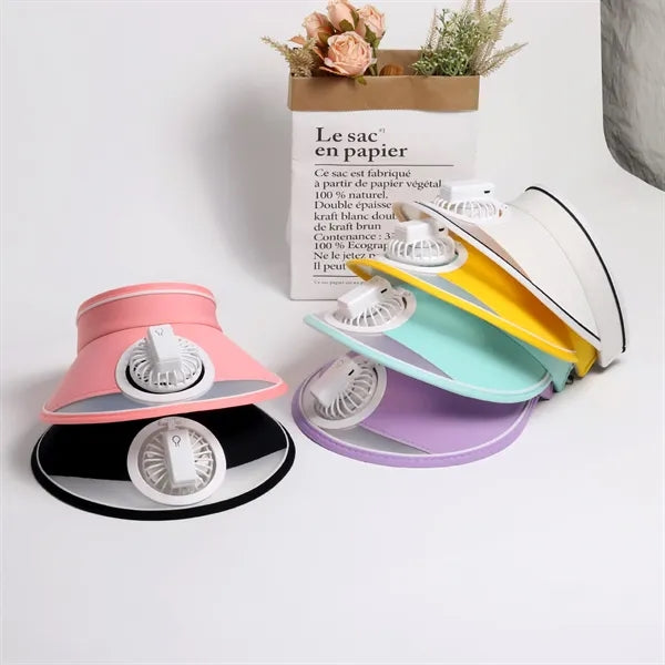 Sun Visor Hat with Fan Wide Brim Beach Cap
