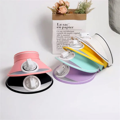 Sun Visor Hat with Fan Wide Brim Beach Cap