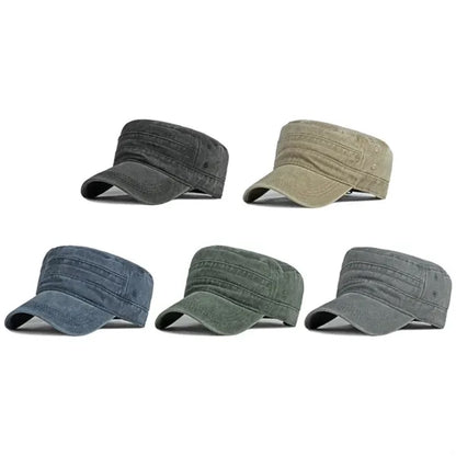 Washed Flat-Top Military Cap