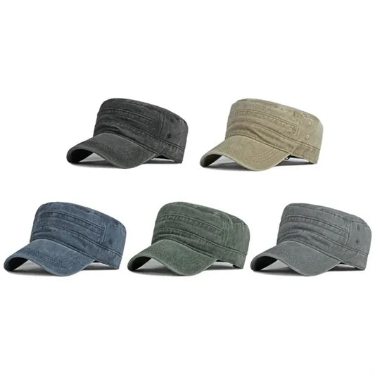 Washed Flat-Top Military Cap