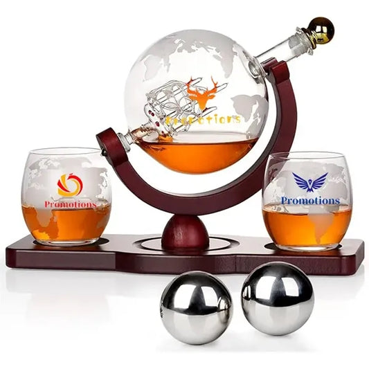 Whiskey Decanter Globe Set with 2 Ball Stones & 2 Glasses