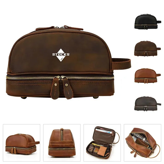 Genuine Leather Toiletry Bag And Dopp Kit For Men
