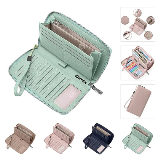 Leather Large Capacity Zip Around Wallet