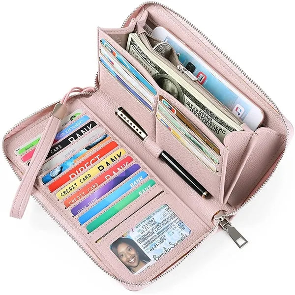 Leather Large Capacity Zip Around Wallet