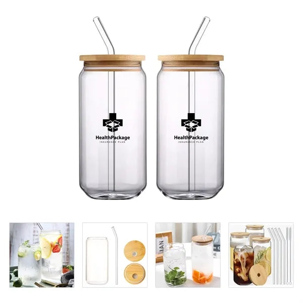 17oz Mason Jar Glasses with Bamboo Lids & Straws