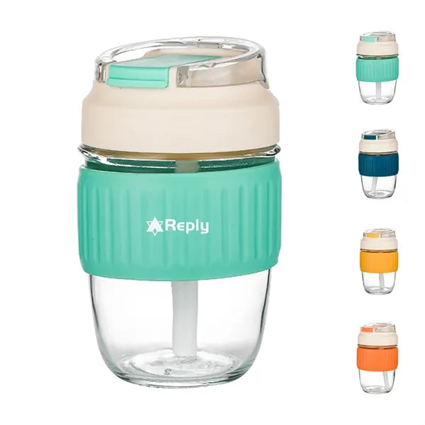 Silicone Sleeve Clear Cup with Lid and Straw