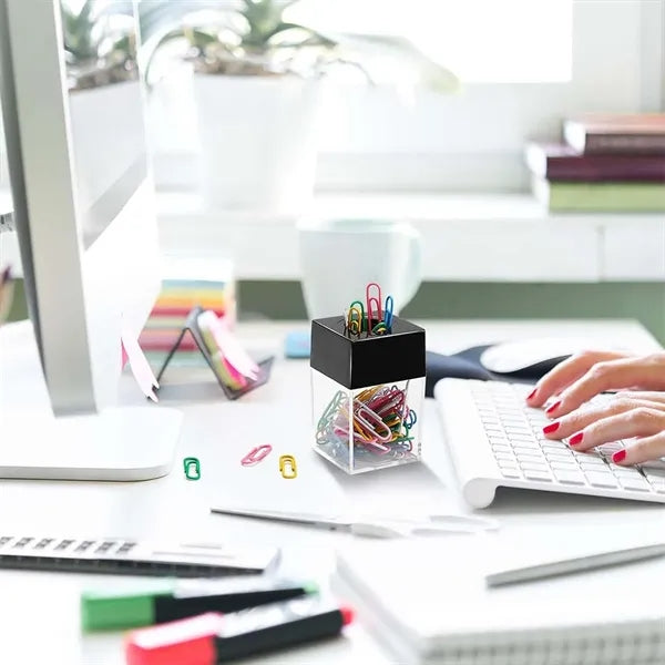 Refillable Paper Clip Dispenser Holder with Magnetic Top