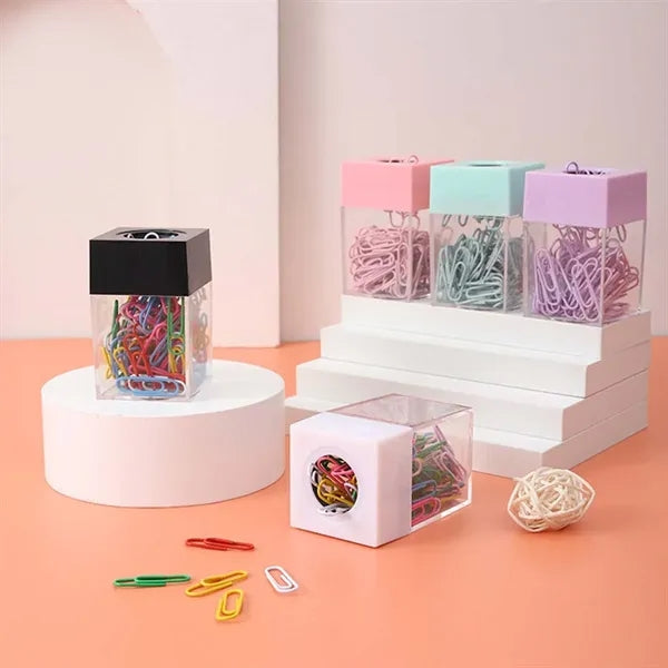 Refillable Paper Clip Dispenser Holder with Magnetic Top