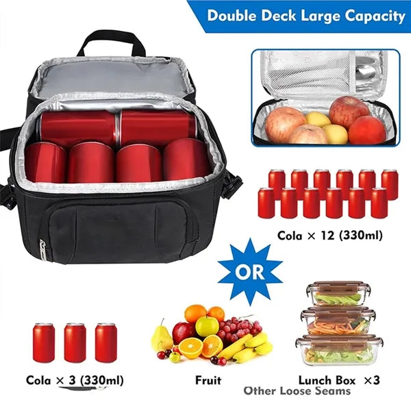 Outdoor double layer insulated leakproof lunch cooler bag