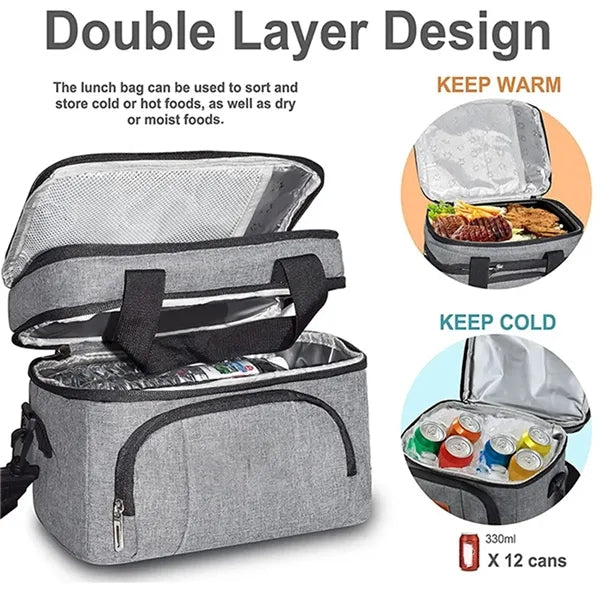 Outdoor double layer insulated leakproof lunch cooler bag