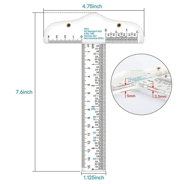 Transparent acrylic T-shaped hand-painted flat edge ruler