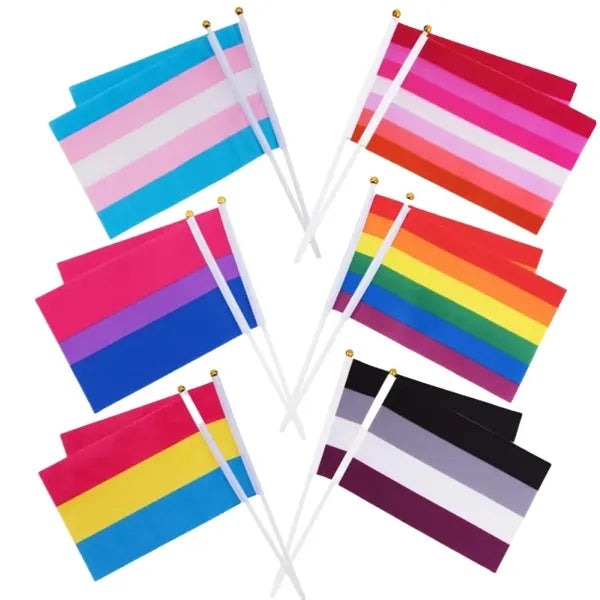 Hand Waving Rainbow Flags