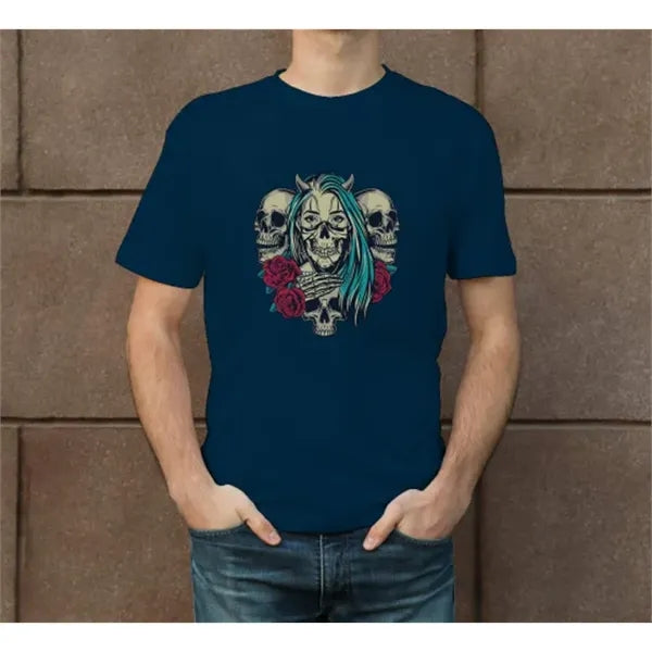 Men's Blue Printed T-Shirt - Crew Neck