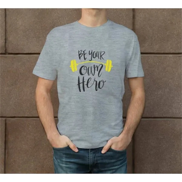 Men's Cotton Printed T-Shirt - Crew Neck - Grey