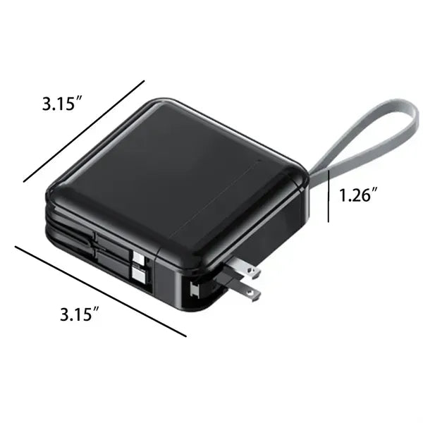 10000mAh Power Bank with Built-in Cables & AC Wall Plug