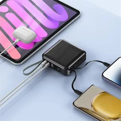 10000mAh Power Bank with Built-in Cables & AC Wall Plug