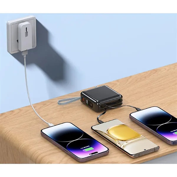 10000mAh Power Bank with Built-in Cables & AC Wall Plug