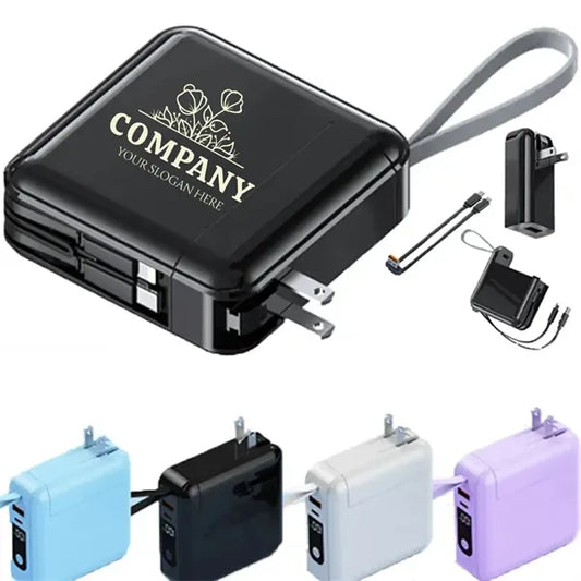 10000mAh Power Bank with Built-in Cables & AC Wall Plug