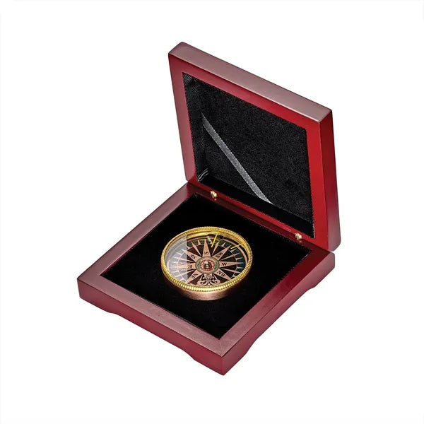 Mahogany Wood Box Desk Compass
