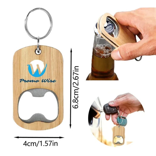 Compact Portable Wooden Bottle Opener Keychain Key Tag
