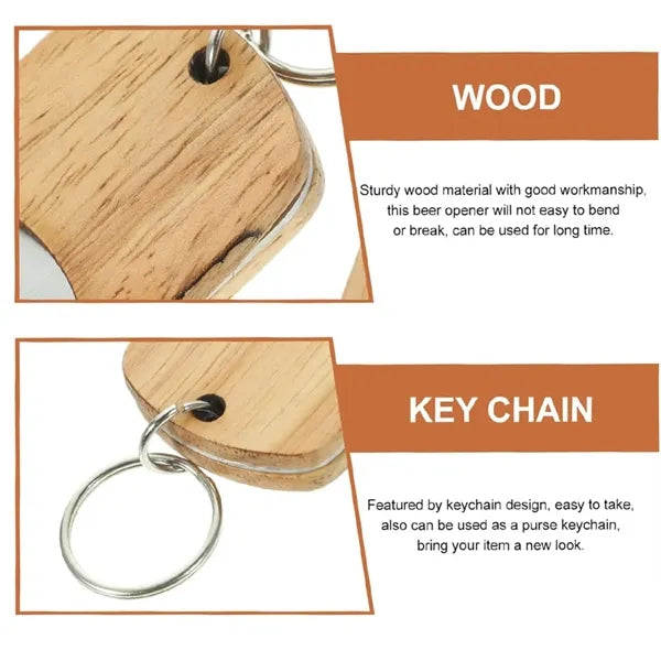 Compact Portable Wooden Bottle Opener Keychain Key Tag